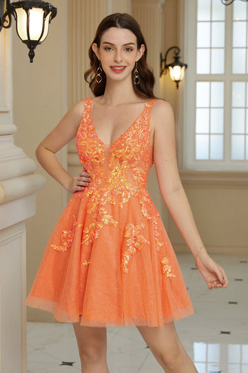 Orange A Line Glitter Homecoming kjole med paljetter